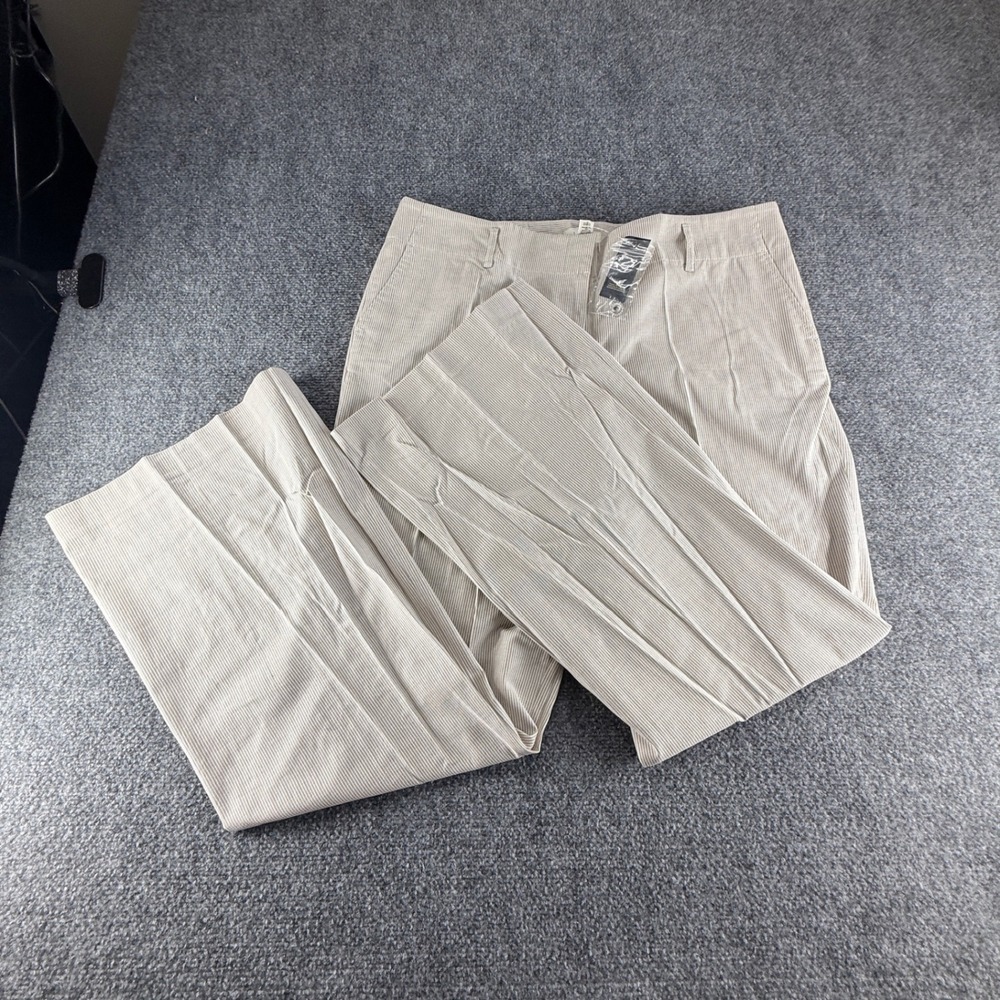 Ann Taylor LOFT Marisa Wide Leg Pinstripe Trousers Tan White Size 14 NWT